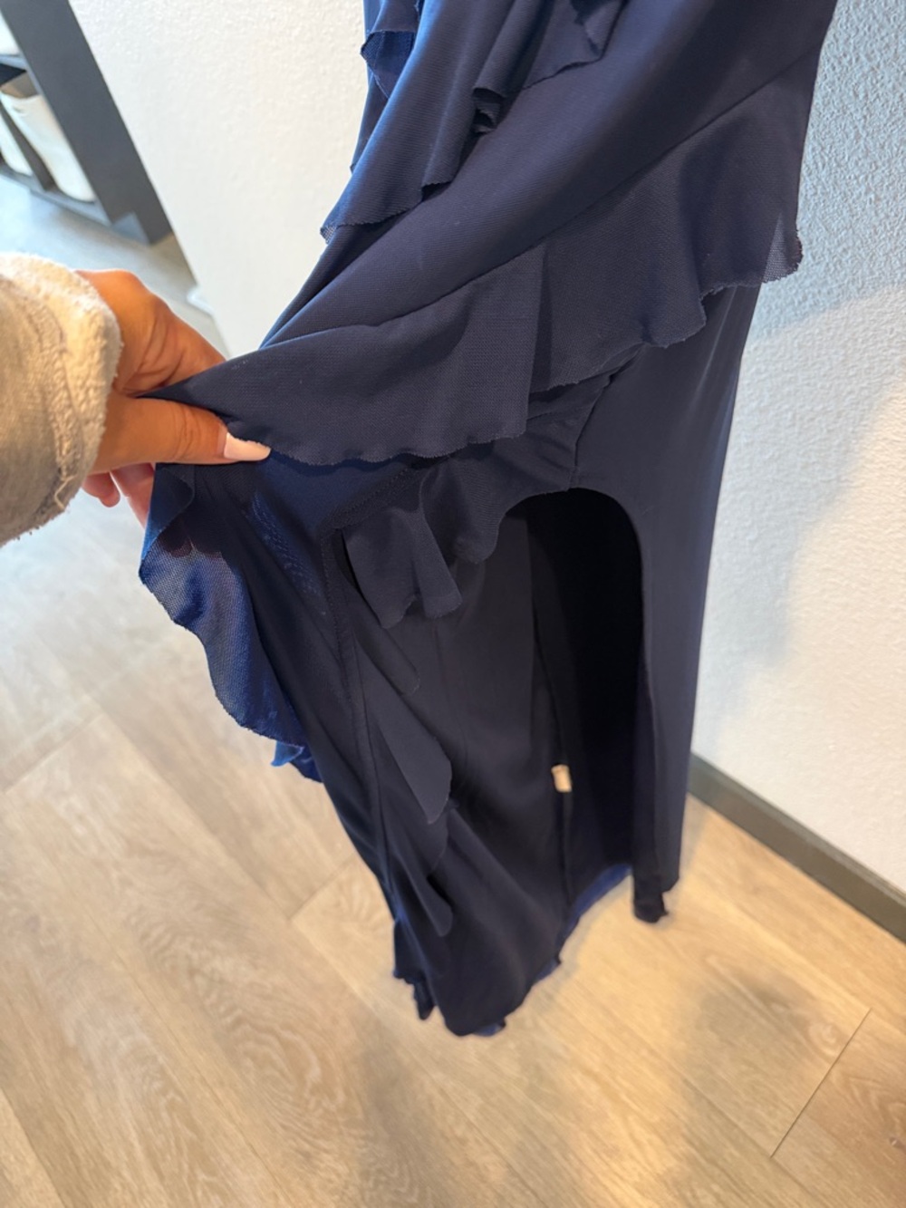 Amazon Navy Ruffle Diagonal Maxi Dress - Picture 2 of 5